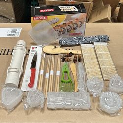  Sushi Making Kit, All in One Sushi Roller Set Maker Kit with Bamboo Rolling Mat, Bazooka, Chopsticks Holders, Rice Paddle, Avocado Slicer for Beginne