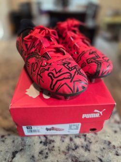 PUMA Size 13 Kids Boys Tacto II CP FG/AG Jr Soccer Cleats Black RED