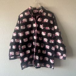 Sanrio Hello Kitty, Women’s Black Pink Button Up Pajama Top, Size L , 2007