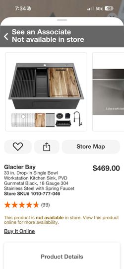 Glacier Bay
33 in. Drop-In Single Bowl Workstation Kitchen Sink, PVD Gunmetal Black, 18 Gauge 304 Stainless Steel with Spring Faucet