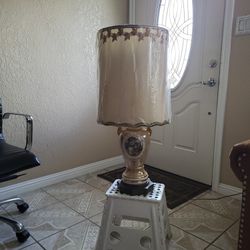 Antique Table Lamp Nice Brass And Glass 31" High 