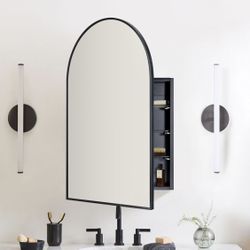 New 24 x 36'' Black Arch Bathroom Medicine Cabinet with Mirror Recessed and Surface Mounted Medicine Cabinet Mirror