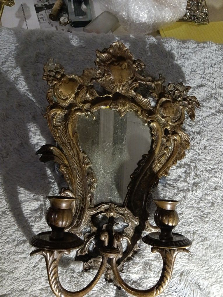 Early 20th Century Bronze Mirrored Wall Sconce
