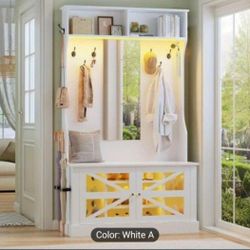 Brand New In Box Hall Tree,  Shoe Storage/ Coat Rack/ Backpack Storage/ Entryway Cabinet With  Mirror, Motion Led Lights Asking $180  