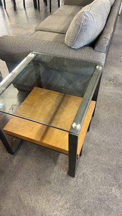 Glass Top End Table with Wood Shelf