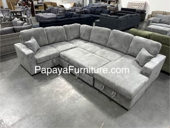 NEW Large U Shape Sectional Sofa and Storage Chaise Set with Pullout Sleeper Bed Sofabed Under Seat Storage Ashley Style Pull out Convertible couch