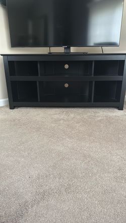 Black Wood TV Stand with Open Shelves