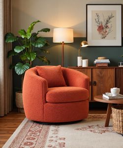 Brand New！Bouclé Swivel Accent Chair – Cozy 360° Rotating Lounge Chair, No Assembly Required