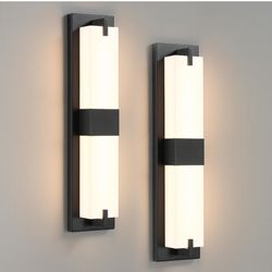 WOSHITU Black Wall Sconce Light - Modern Dimmable Wall Sconces Set of Two LED 3000K 24W Bathroom Vanity Light with Acrylic Shade Indoor Hardwired Scon