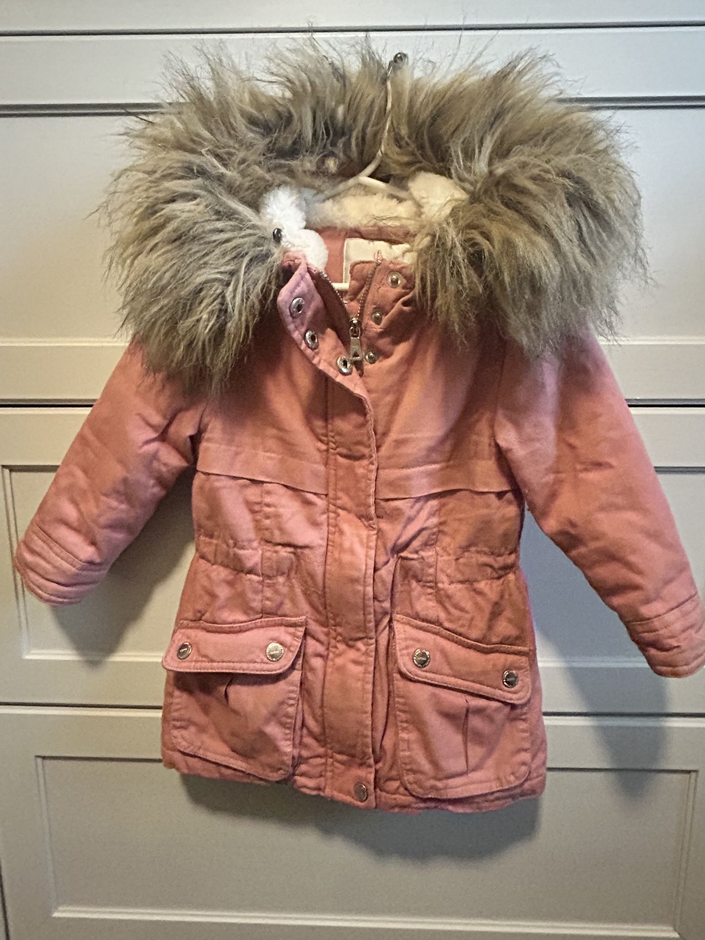 2T Girls Coat W Detachable Fur Lined Hood 