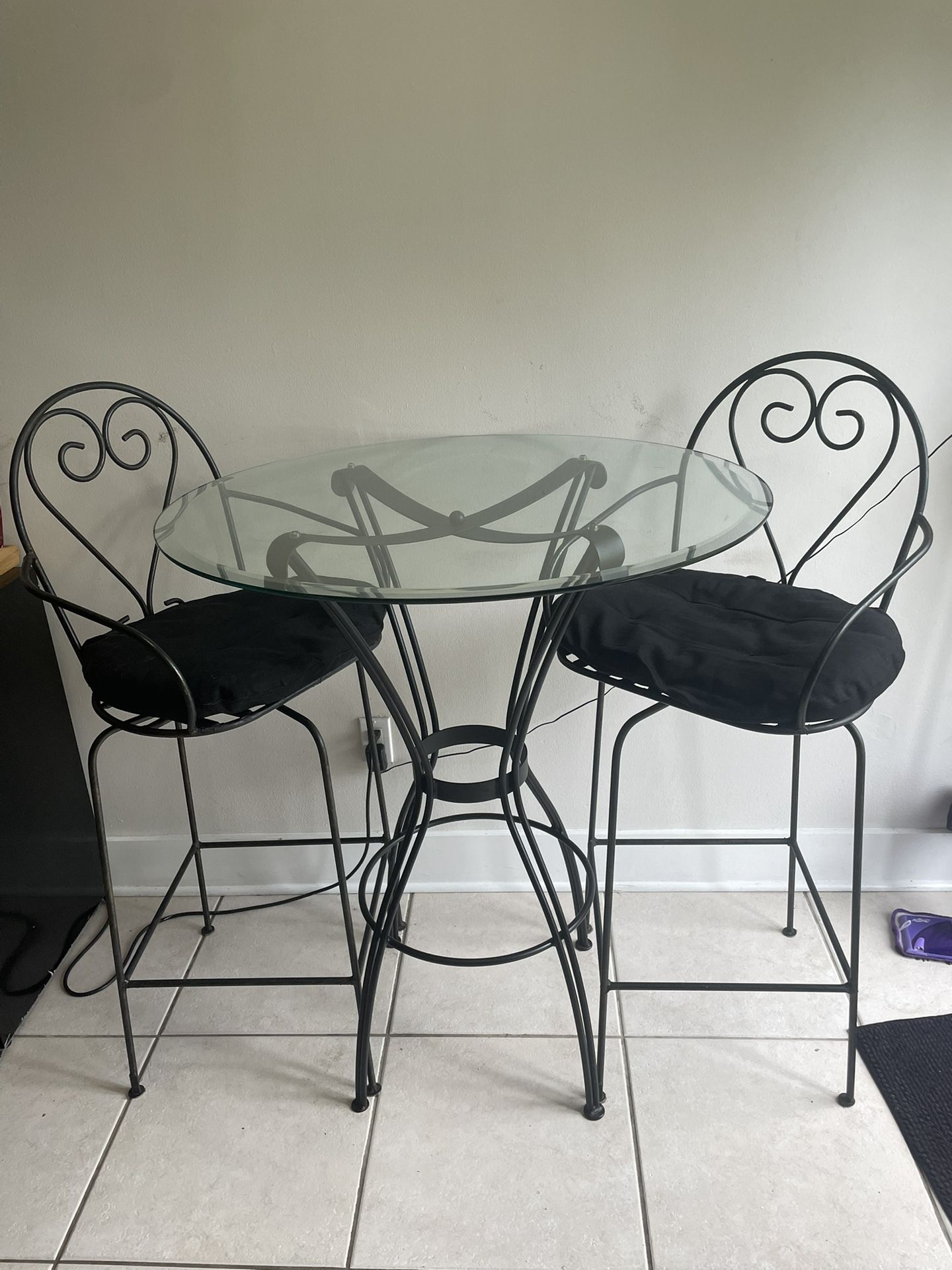 High top Glass Table With 2 Chairs