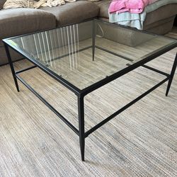 Modern Glass Coffee Table – Black Metal Frame