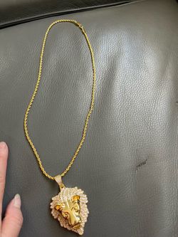 New Brass Lion Head Pendant Micro Pave Stones Hip Hop Jewelry 24" Rope Chain Necklace