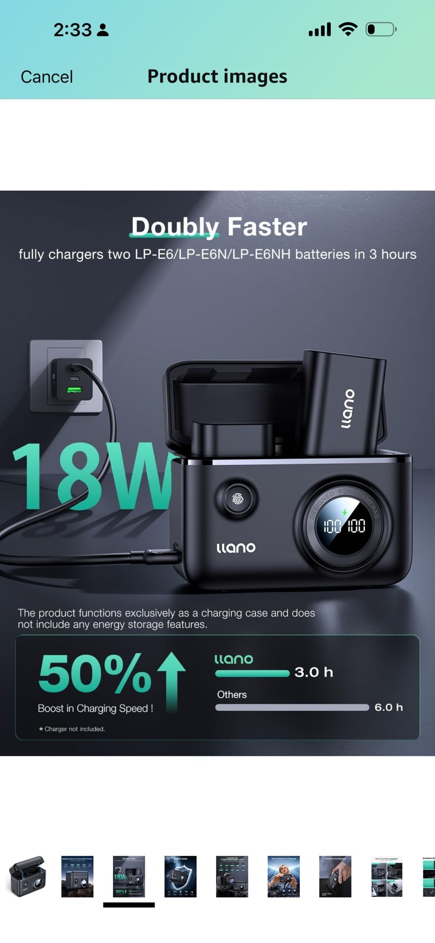 llano LP-E6NH LP-E6P Camera Battery 18W Fast Dual USB C Charger, Compatible with Canon EOS R5, R6 Mark II, 5D 6D 7D Mark II III IV, 60D, 70D, 80D, Sma