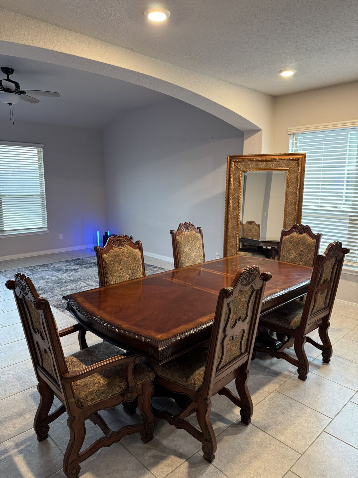 Vintage Solid Wood Dining Table Set + Matching Mirror