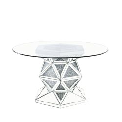 GLITZ GLAM HOLLYWOOD VIBE MIRRORED FAUX DIAMONDS BLING ROUND GLASS TOP PEDESTAL BASE FOYER RECEPTION