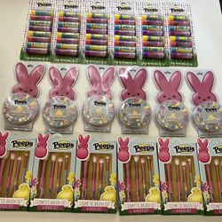 Peeps 18 piece bundle lip balm, nails, make up brushes  6 Make up Brush Sets  6 Sets of Girls Nails 6 Flavored Lip Balm Sets