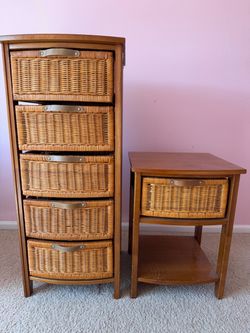 coordinated wicker-basket furniture pairing