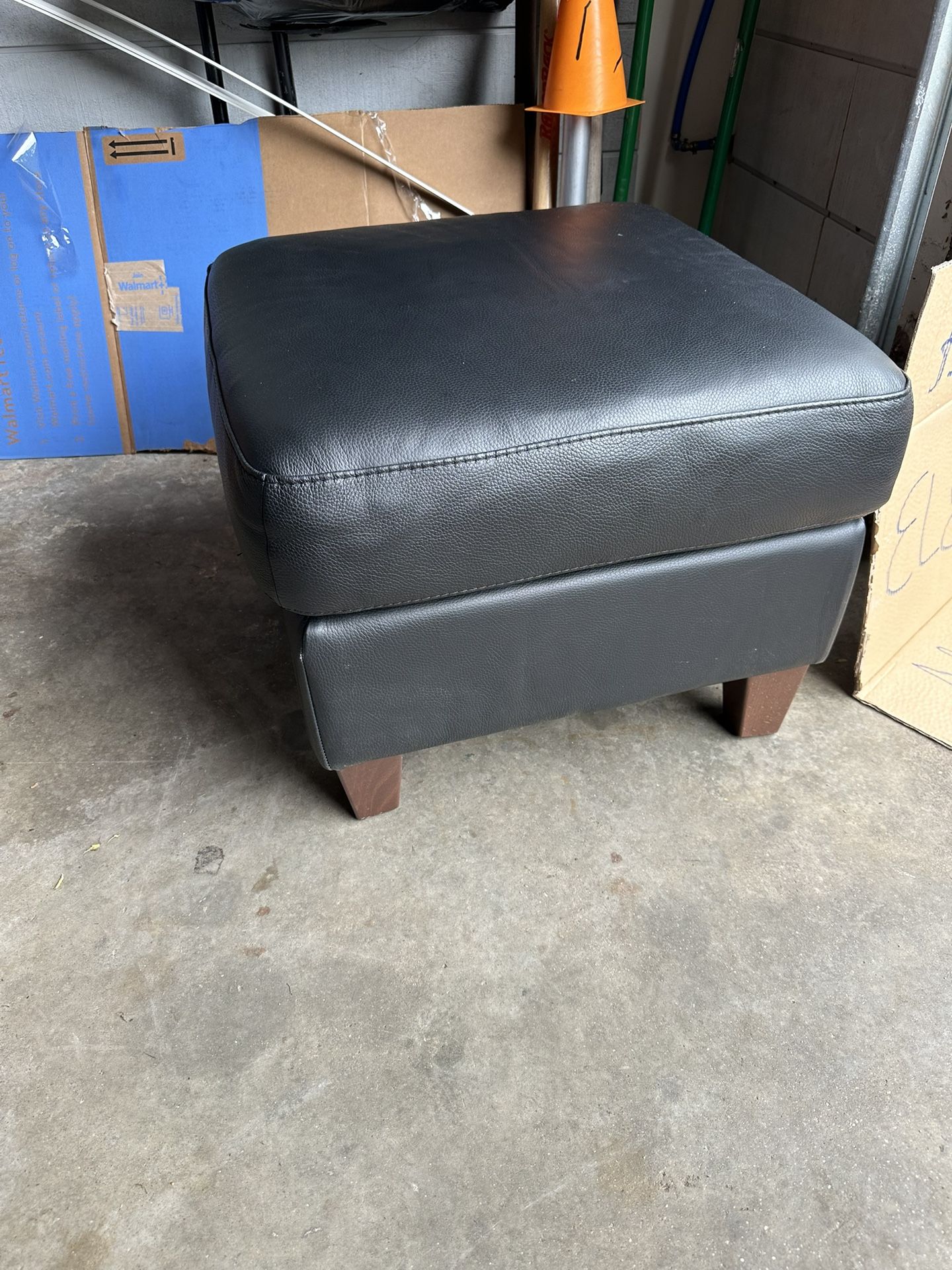 Black Leather Type Ottoman
