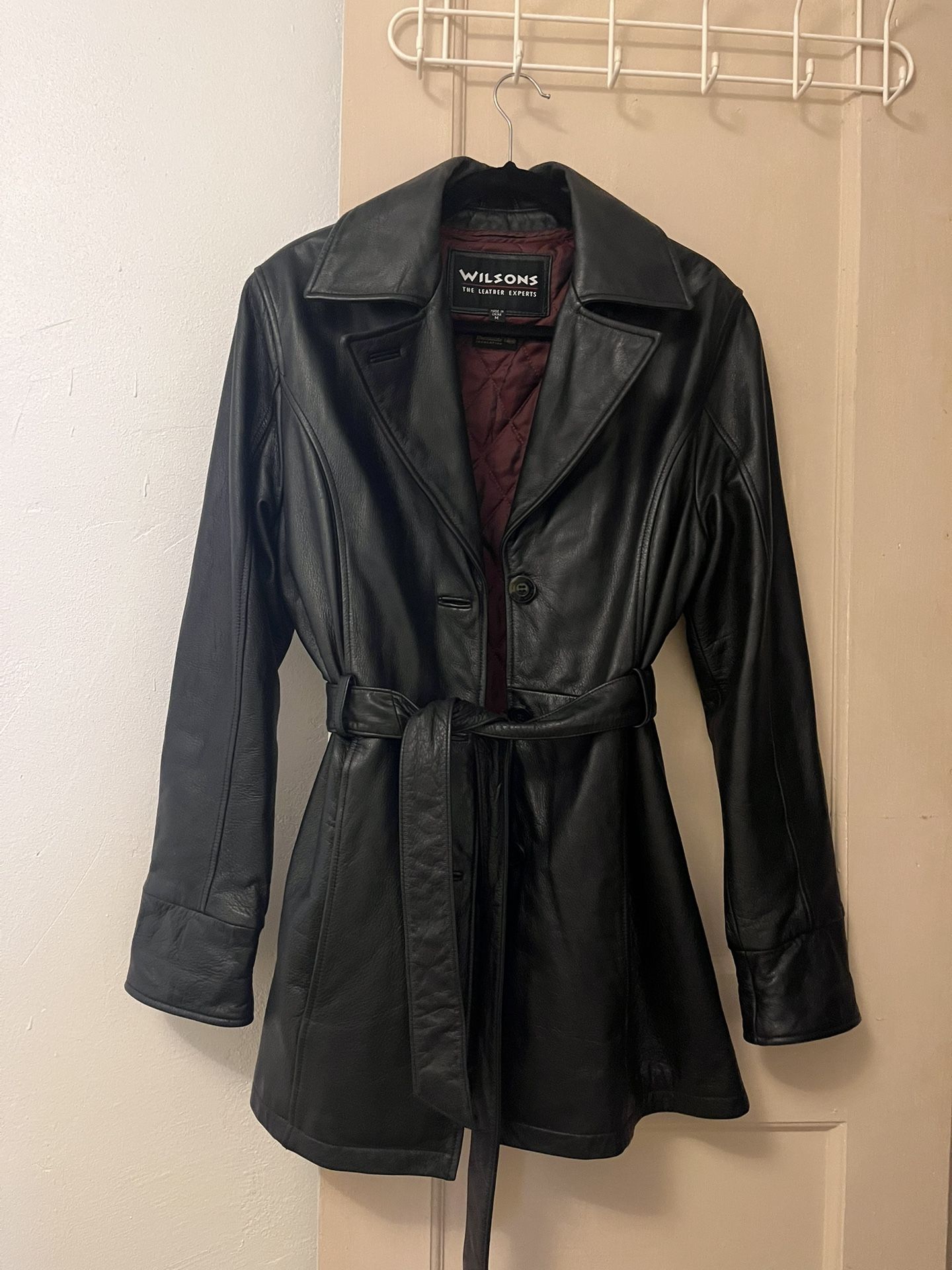 Women’s Black Leather Jacket - Lined With Belt