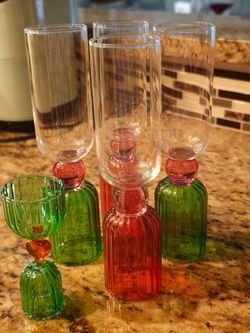 Colored Glass Stemmed Drinkware Set