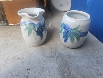 Ceramic Pitcher and Vase Set with Grape Design