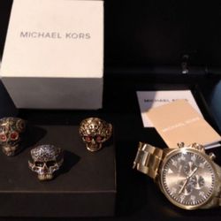 Men's Jewelry Custom Skull Ring & Michael Kors Watch