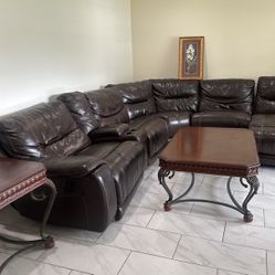 Seccional 100% Piel Incluye Mesas , Lampara Y Cuadro