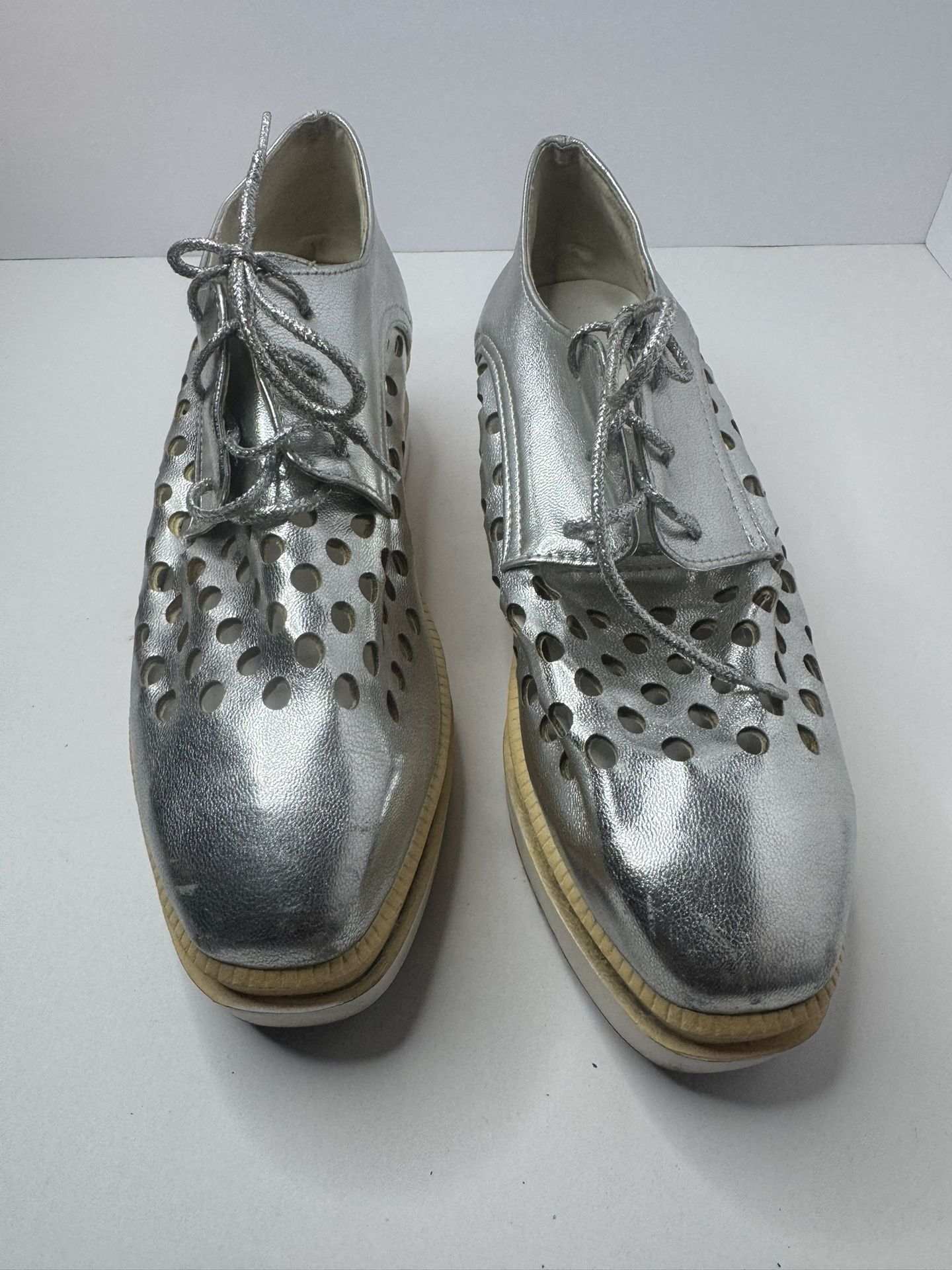 Silver Lace Up Oxfords Size 8