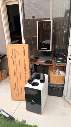 XTool F2 Ultra Dual MOPA + IR Laser w/Conveyor Belt, Fire Safety Set, AP2 (with only pre-filter), Inline Fan, Safety glasses