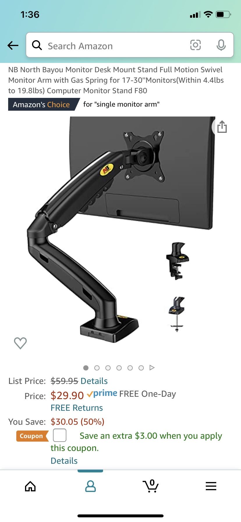 Single Monitor Stand Gas Spring 