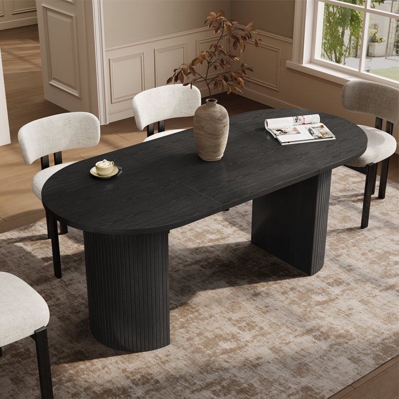 Assembled 71" Oval Dining Table Kitchen Table With Tambour Double Pedestal Base