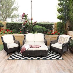 5-Pieces Wicker Corner Sectional Chair