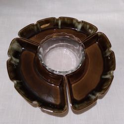 Vintage Drip Glazed Pottery Chip and Dip Set

