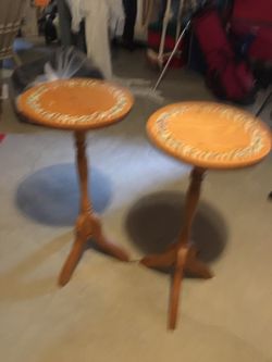 Two oak accent tables