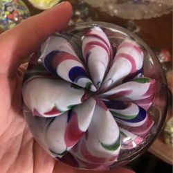 Vintage glass paperweight with beautiful flower inside 