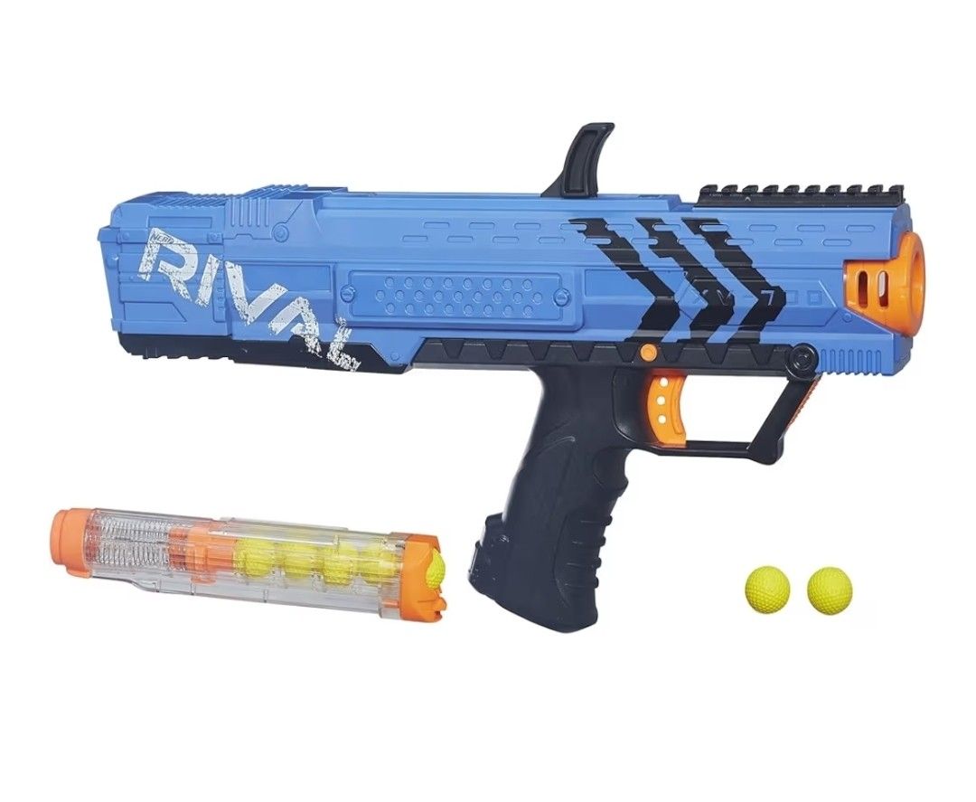 Blue Nerf Rival Apollo XV-700 Blaster with magazine and extra yellow rounds