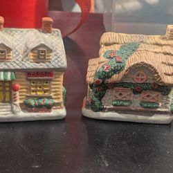 Set Of 4 Hand Painted Porcelain Tea Light Houses