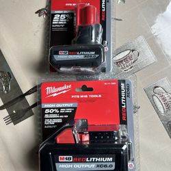 Milwaukee M18 18-Volt Lithium-lon High Output Battery Pack 6.0Ah And M12 5 Ah $150 Both 