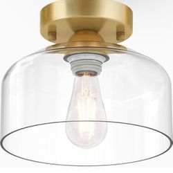 Semi flush mount ceiling light fixture brushed gold clear  glass shade 