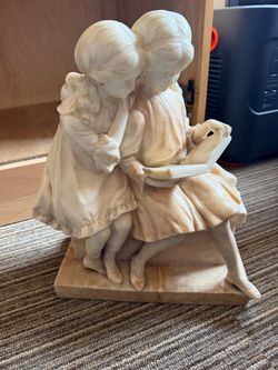 Vintage Marble Sculpture Two Girls Reading statue