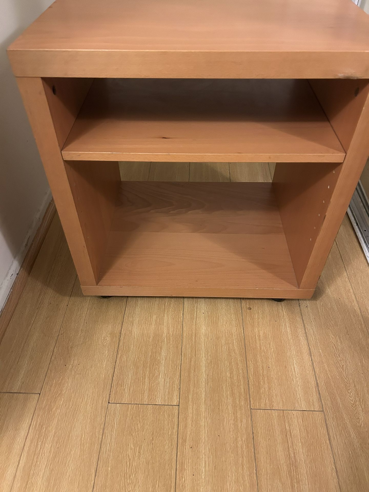 Red Oak 2 Shelve Cabinet With Wheels - Very Sturdy