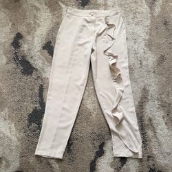 Fashion Nova Women’s Cream Ruffle Detail Dress Pants – Elegant Career Trousers