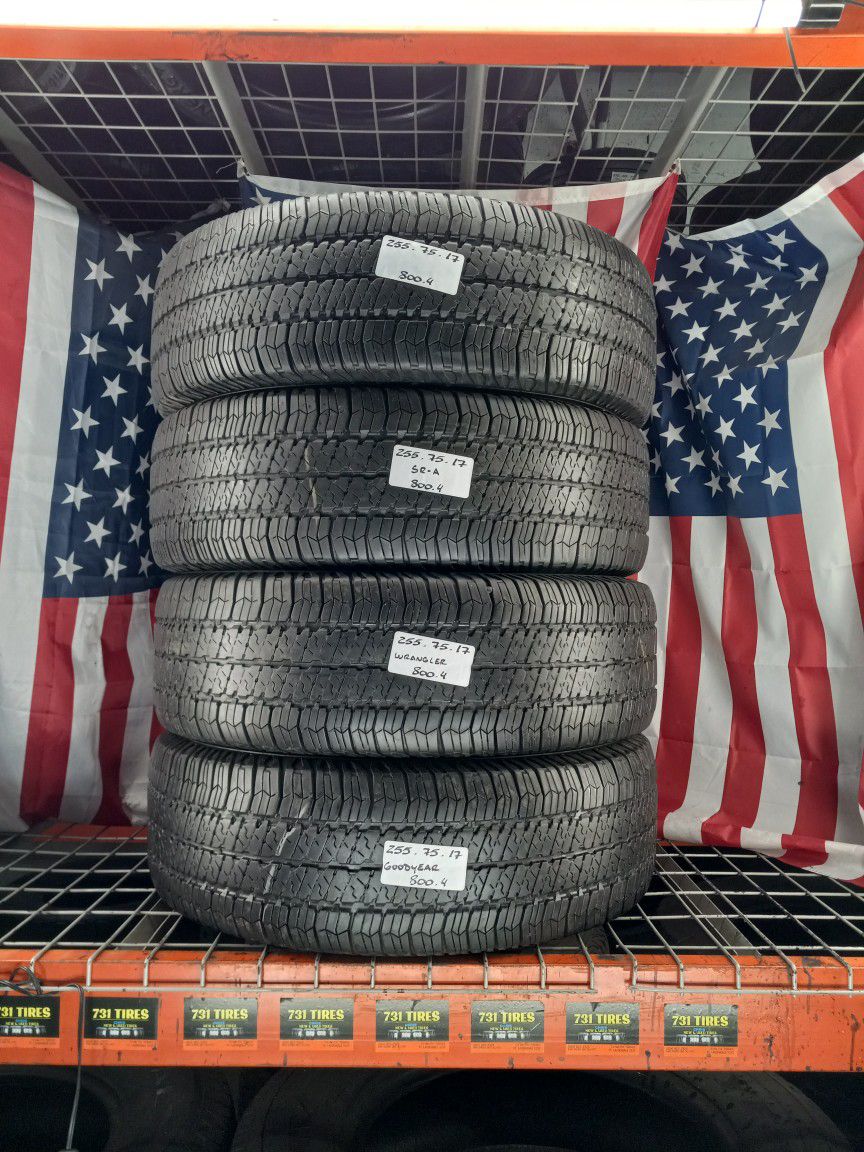 4 USED TIRES P255/75R17 GOODYEAR WRANGLER SR-A 255/75R17 ALL SEASON JEEP  TRUCK SUV TIRES FULL MATCHING SET 255 75 17 for Sale in Fort Lauderdale, FL  - OfferUp