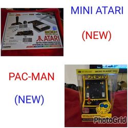 MINI ATARI SYSTEM WITH OVER 1000'S OF BUILT-N-GAMES + PAC-MAN ARCADE GAME - $50  (NEW)