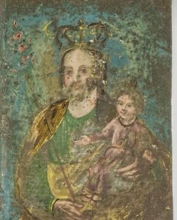 Saint Joseph, Caressing Baby Jesus Oil Painting. Retablo .