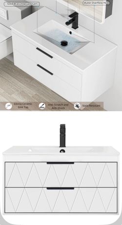 Ciorra Makowski 36" Wall Mounted Flouting Bothroom Vonity Set with Sink Top, Zinc Alloy Faucet, Soft-close Drawers New In Box