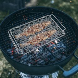 Stainless Steel Fish Grill Basket, Mesh  Great for Chicken Wings, veggies, sausage, seafoof