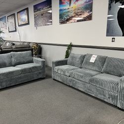 2PC Gray Sofa & Loveseat 