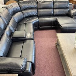 💥HUGE Blowout Furniture Sale!💥 Brand New Oversized Black Faux Leather Reclining Sectional! $50 Down Takes It Home Today!